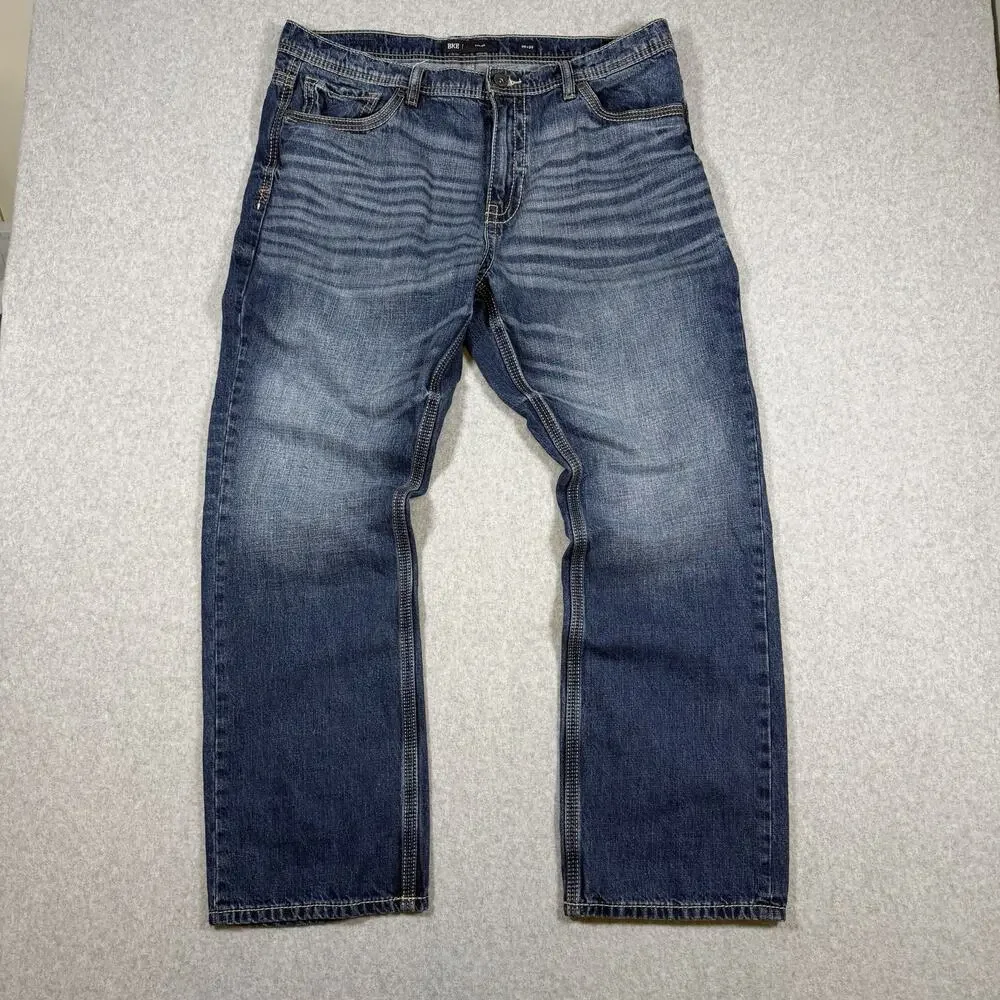 Buckle Jeans Mens 38x32 (Fits 38x30.5) Blue Tyler Straight Dark Wash BKE Denim
